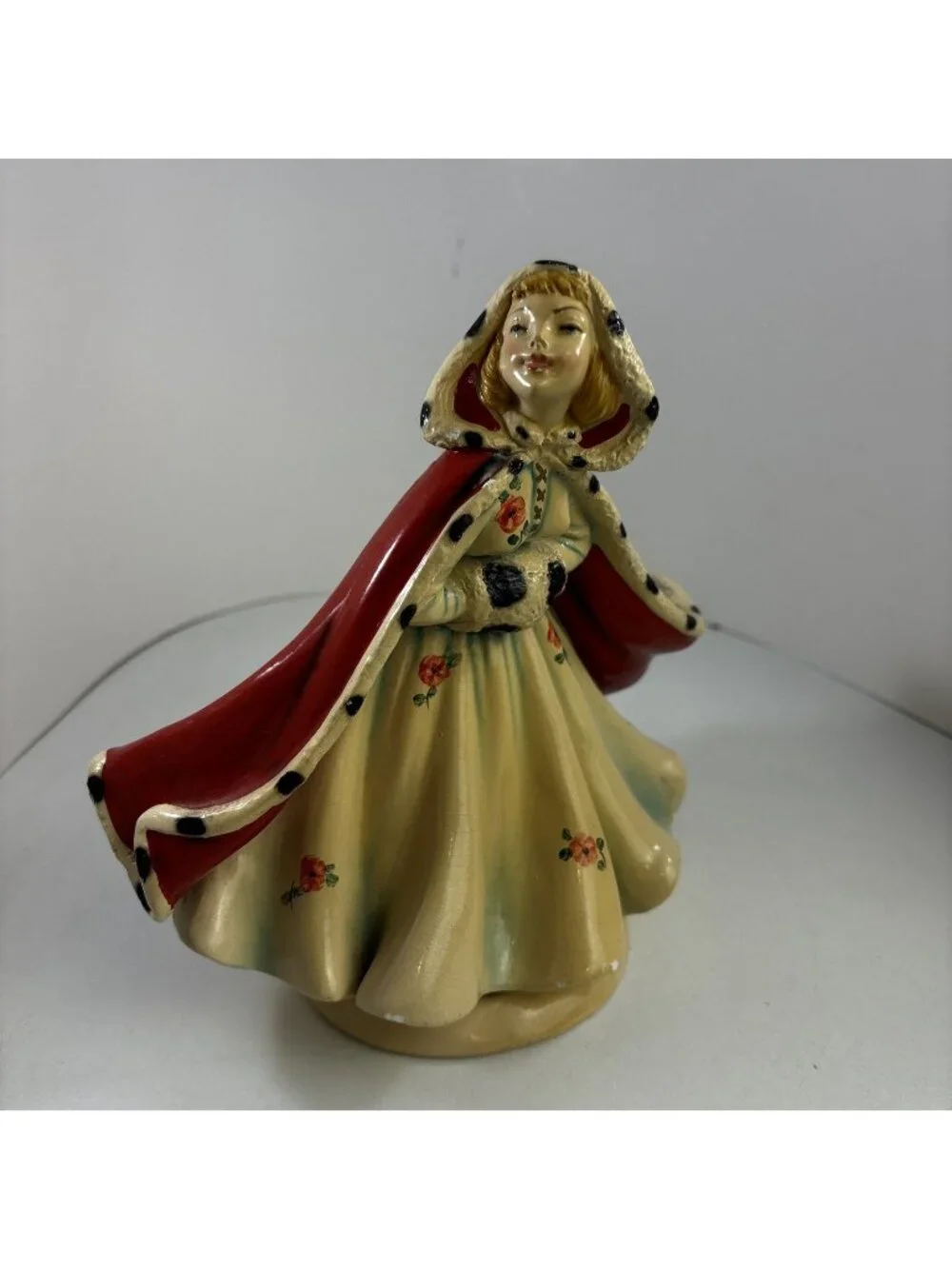 Vintage Red Hooded Girl Depositato Italy Chalkware Figure